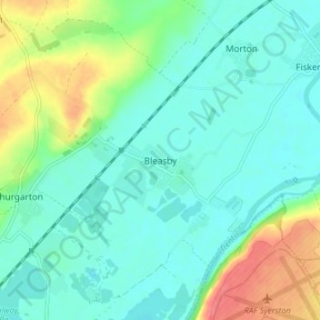 Mapa topográfico Bleasby, altitud, relieve
