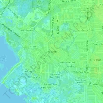 Mapa topográfico Jane Terrace, altitud, relieve