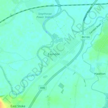 Mapa topográfico Farndon, altitud, relieve