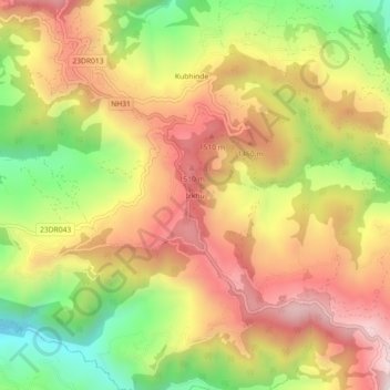 Mapa topográfico Irkhu, altitud, relieve