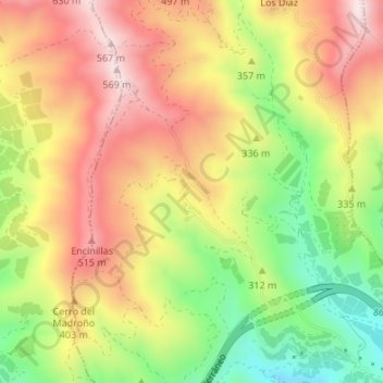 Mapa topográfico Rambla del Agua, altitud, relieve