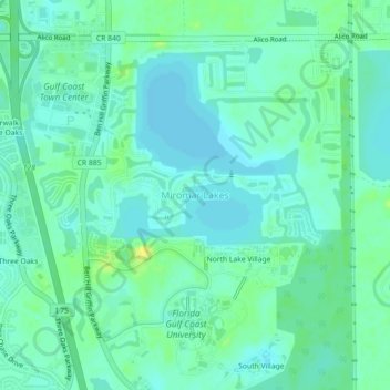 Mapa topográfico Miromar Lakes, altitud, relieve