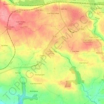Mapa topográfico Goarem Dour Bras, altitud, relieve
