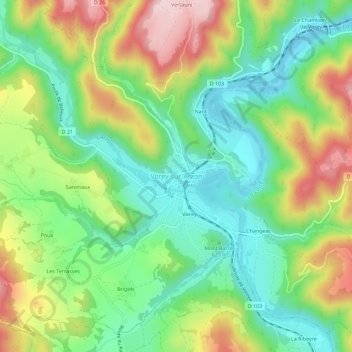 Mapa topográfico Vorey-sur-Arzon, altitud, relieve