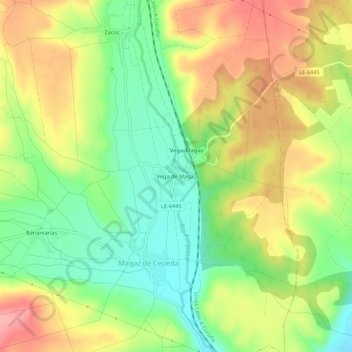 Mapa topográfico Vega de Magaz, altitud, relieve