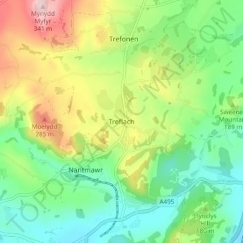 Mapa topográfico Treflach, altitud, relieve
