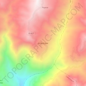 Mapa topográfico Ambuñique, altitud, relieve