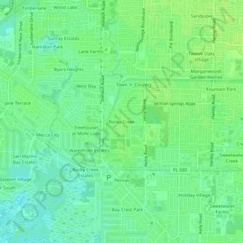 Mapa topográfico Rocky Creek, altitud, relieve