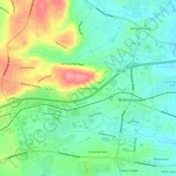Mapa topográfico Chestnut Ridge, altitud, relieve