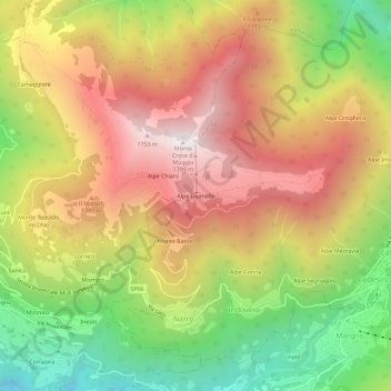 Mapa topográfico Alpe Giumello, altitud, relieve