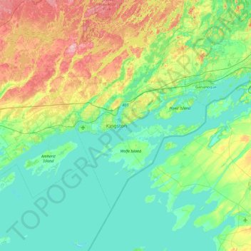 Mapa topográfico Kingston, altitud, relieve