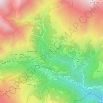 Mapa topográfico Bertolini, altitud, relieve