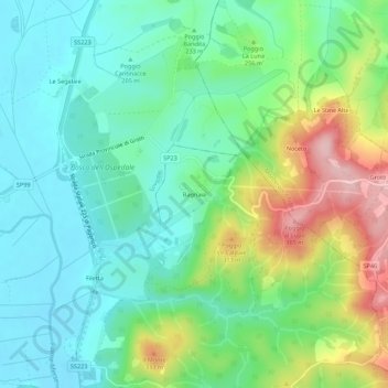 Mapa topográfico Bagnaia, altitud, relieve