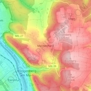 Mapa topográfico Mechenhard, altitud, relieve