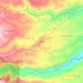 Mapa topográfico Baxtla, altitud, relieve