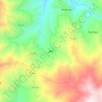 Mapa topográfico Jilili, altitud, relieve