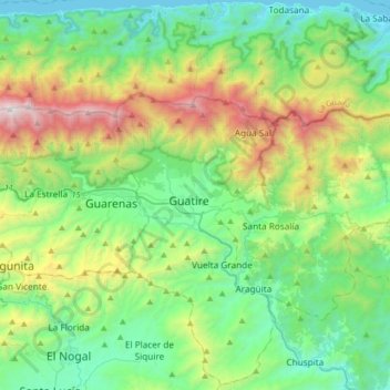 Mapa topográfico Guatire, altitud, relieve