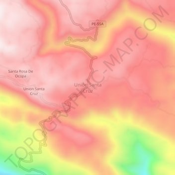 Mapa topográfico Unión Santa Cruz, altitud, relieve