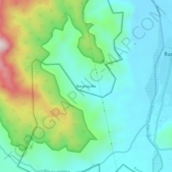 Mapa topográfico Baranquilla, altitud, relieve