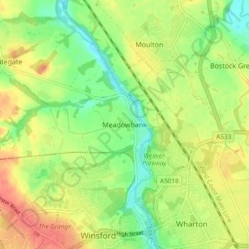 Mapa topográfico Meadowbank, altitud, relieve