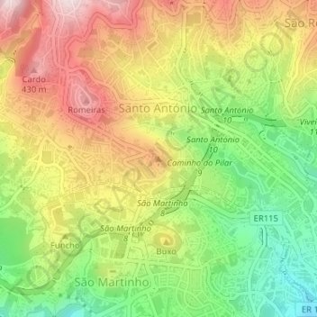 Mapa topográfico Pico dos Barcelos, altitud, relieve