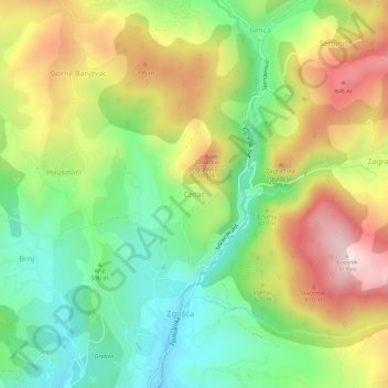 Mapa topográfico Crnač, altitud, relieve