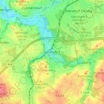 Mapa topográfico Hermsdorf, altitud, relieve