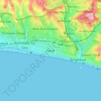 Mapa topográfico Hove, altitud, relieve