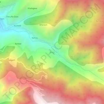 Mapa topográfico Bagi, altitud, relieve