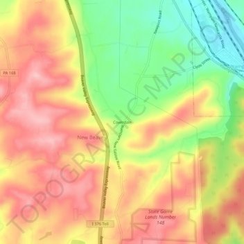 Mapa topográfico Coverdale, altitud, relieve