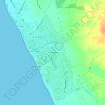 Mapa topográfico Costa Ballena, altitud, relieve