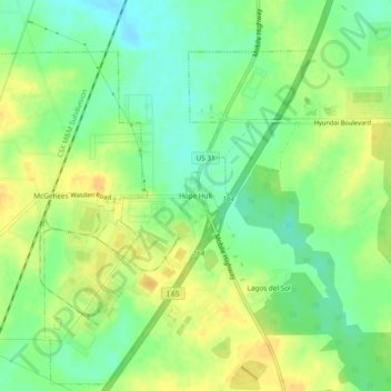 Mapa topográfico Hope Hull, altitud, relieve