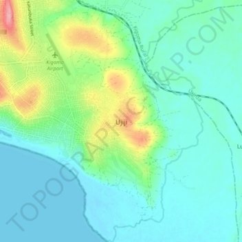 Mapa topográfico Ujiji, altitud, relieve