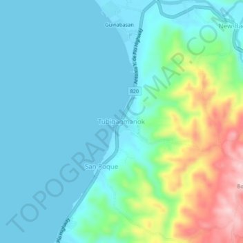 Mapa topográfico Tubigagmanok, altitud, relieve