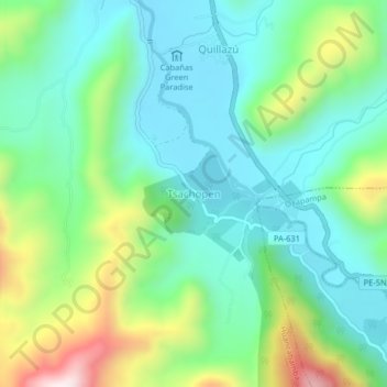 Mapa topográfico Tsachopen, altitud, relieve