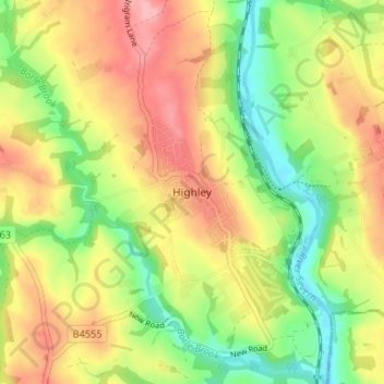 Mapa topográfico Highley, altitud, relieve