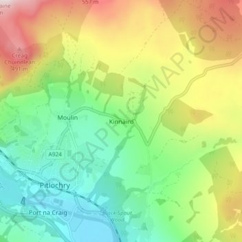 Mapa topográfico Kinnaird, altitud, relieve