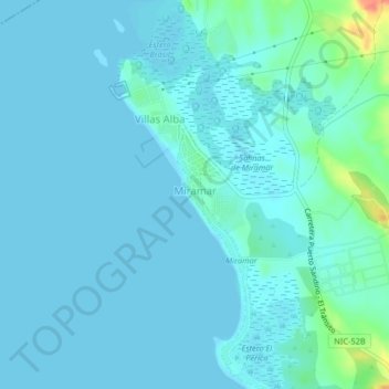 Mapa topográfico Miramar, altitud, relieve