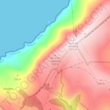 Mapa topográfico Serra da Capelada, altitud, relieve