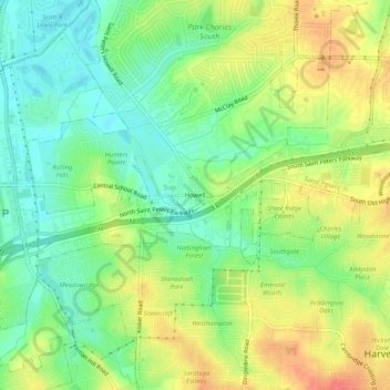Mapa topográfico Howell, altitud, relieve