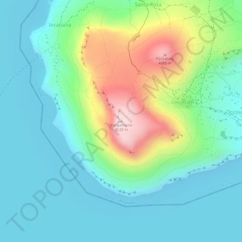 Mapa topográfico Pachamama, altitud, relieve