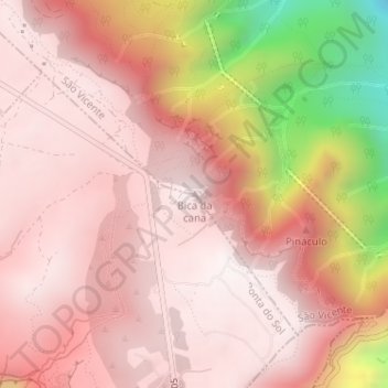Mapa topográfico Bica da cana, altitud, relieve