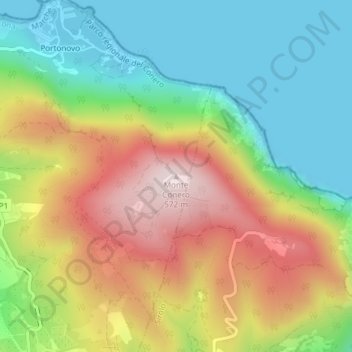 Mapa topográfico Monte Conero, altitud, relieve