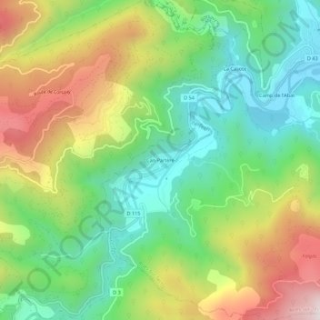 Mapa topográfico Can Partère, altitud, relieve