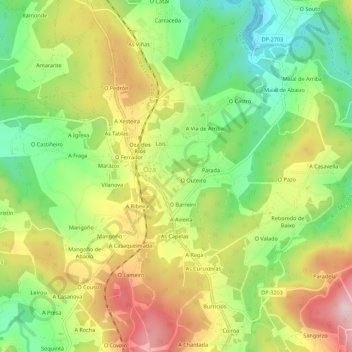 Mapa topográfico A Penexa, altitud, relieve