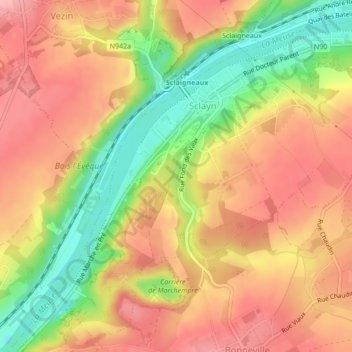Mapa topográfico Grotte Scladina, altitud, relieve