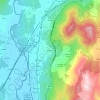 Mapa topográfico Queiruga, altitud, relieve