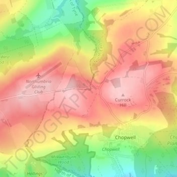 Mapa topográfico Leadgate, altitud, relieve
