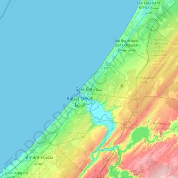 Mapa topográfico Salé, altitud, relieve