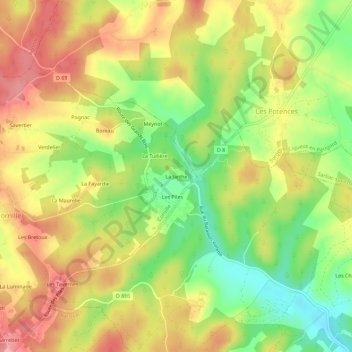 Mapa topográfico La Jarthe, altitud, relieve